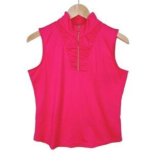 EP Pro Sleeveless Ruffle Golf Tennis Athletic Top Pink Ruffles Gold Zipper M